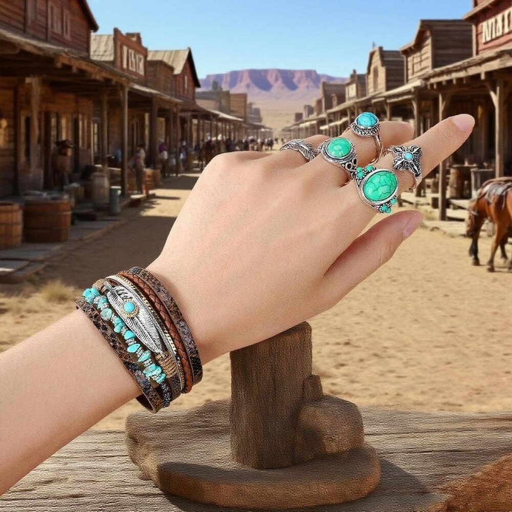 Western Jewelry for Women - Boho Turquoise Jewelry Set with Turquoise Necklace, - Picture 5 of 8